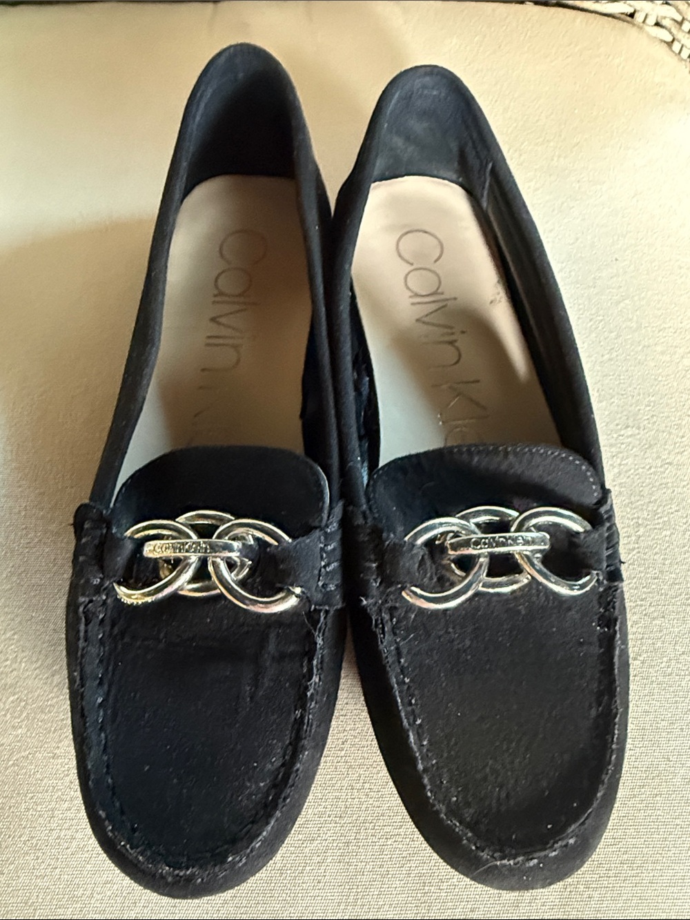 Calvin Klein Black Suede Luca Chain Link Loafers